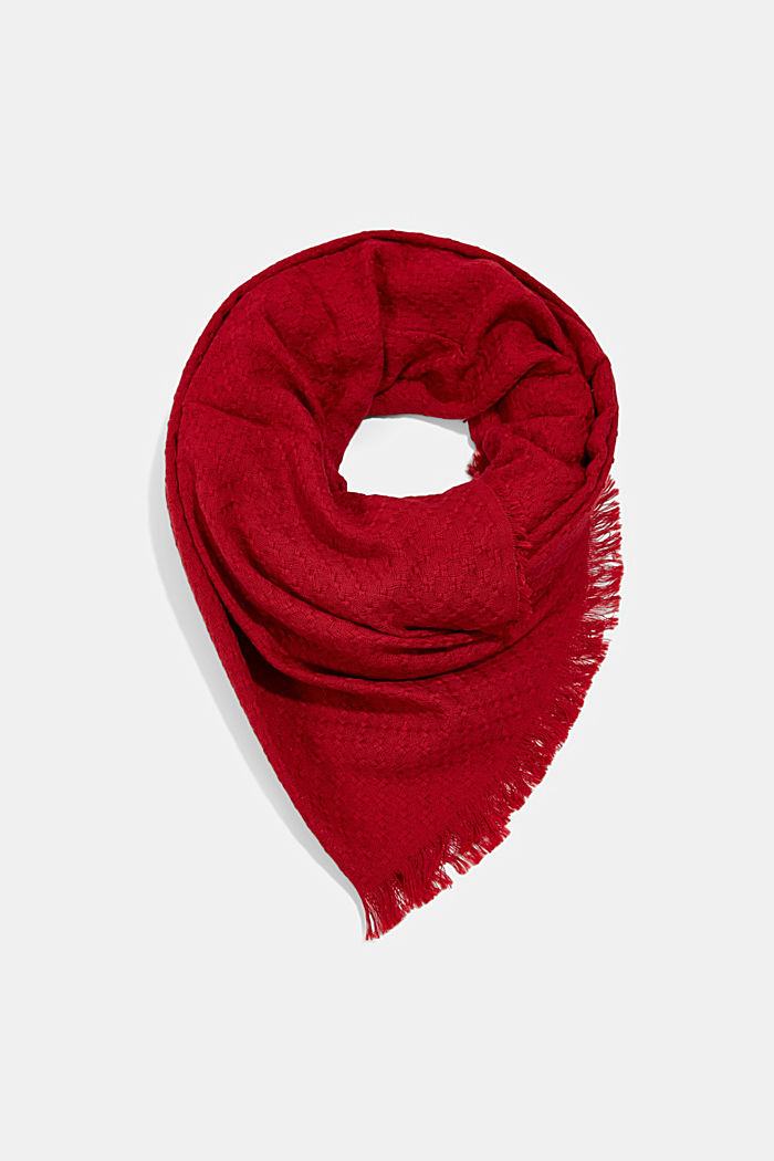 Gestructureerde geweven sjaal van organic cotton, DARK RED, overview