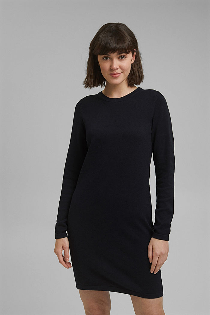 Vestido de punto sencillo con algodón ecológico, BLACK, overview