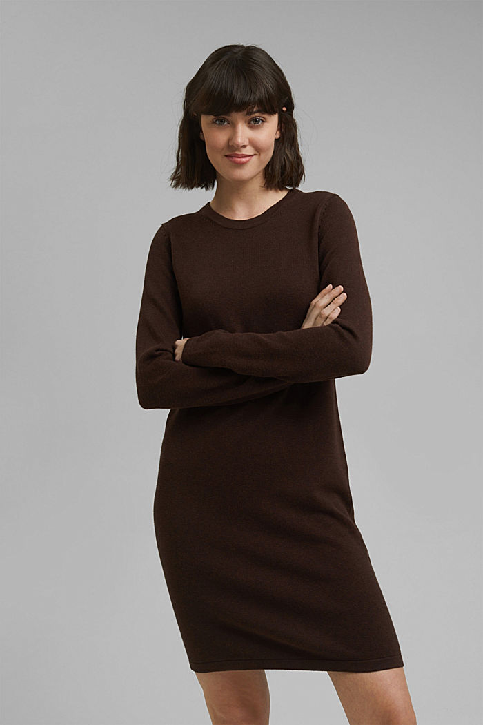 Essential knit dress made of blended organic cotton, BROWN, detail image number 0