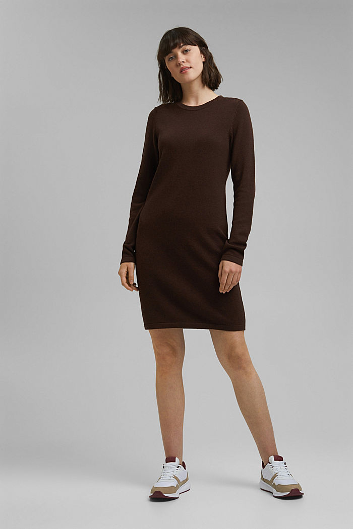 Essential knit dress made of blended organic cotton, BROWN, detail image number 1