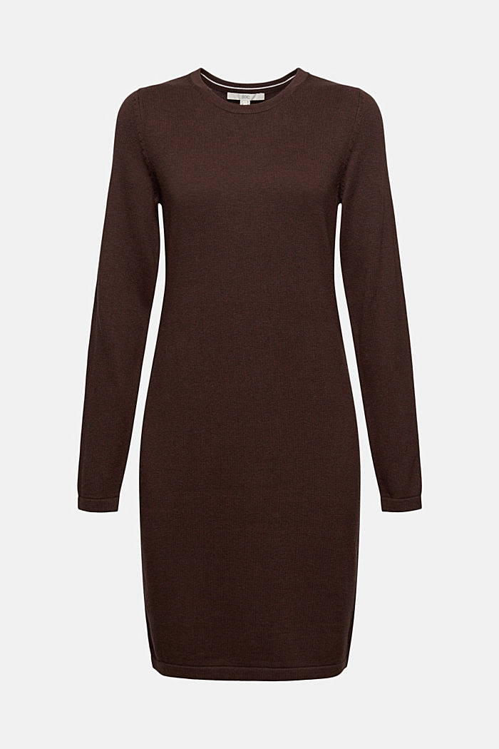 Essential knit dress made of blended organic cotton, BROWN, overview