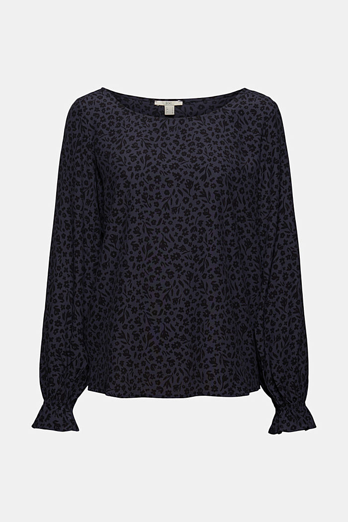Flower Bluse mit Volantdetails, LENZING™ ECOVERO™, NAVY, overview