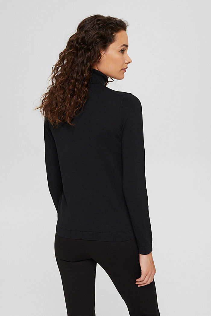 Jersey de cuello vuelto con algodón ecológico, BLACK, detail image number 3
