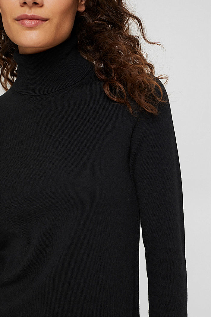 Polo neck jumper with organic cotton, BLACK, detail image number 2