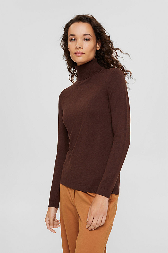 Sweter z golfem i bawełną organiczną, BROWN, detail image number 0