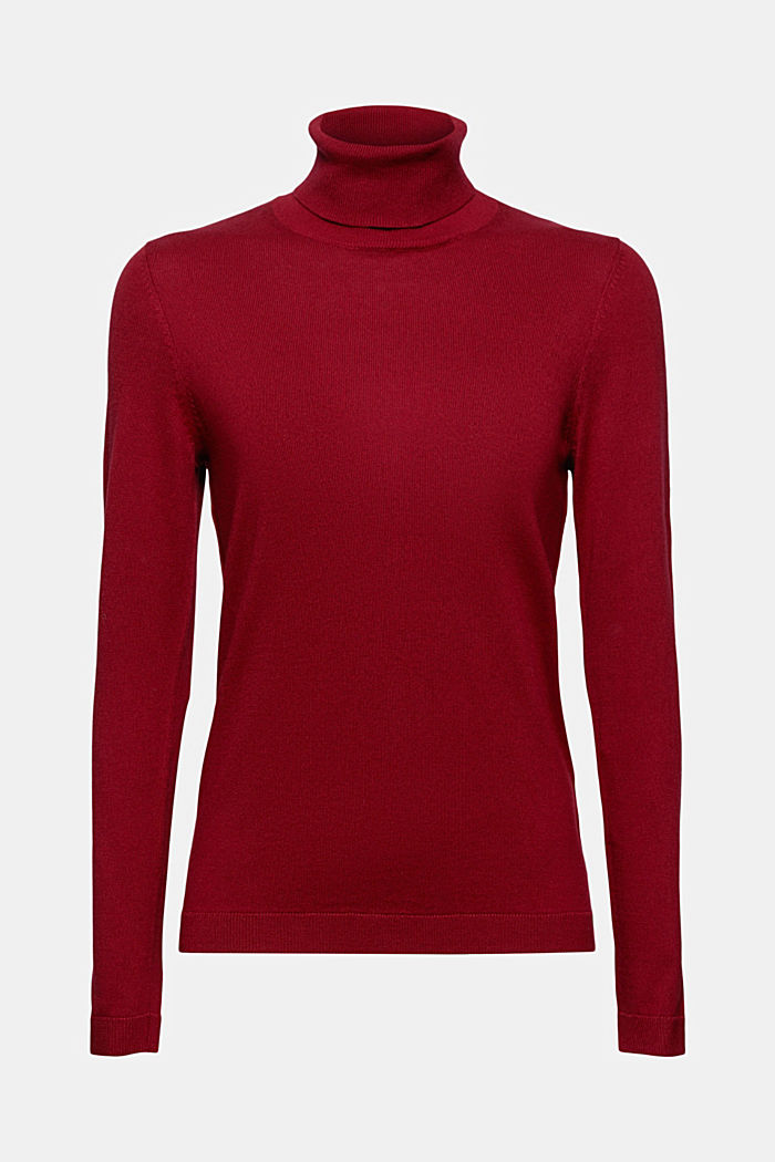 Sweter z golfem i bawełną organiczną, DARK RED, overview