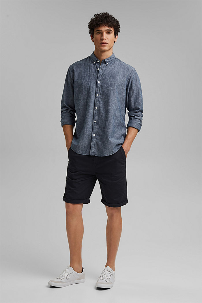 Linen/organic cotton: button-down shirt, NAVY, detail image number 1