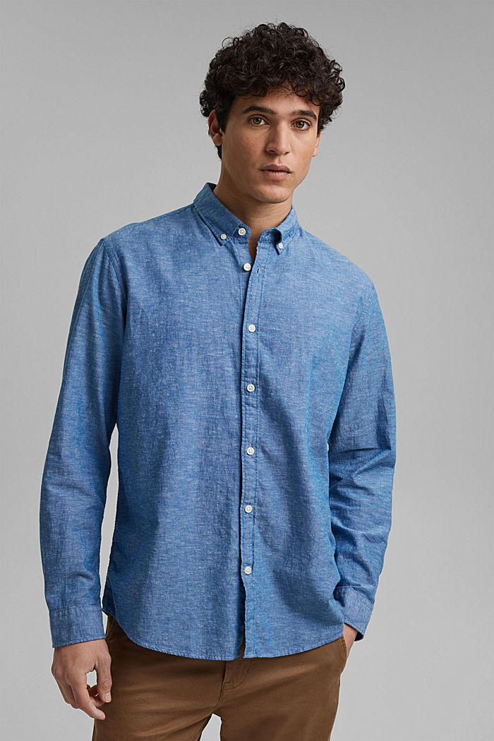 Lin et coton biologique : la chemise à col boutonné, LIGHT BLUE, overview