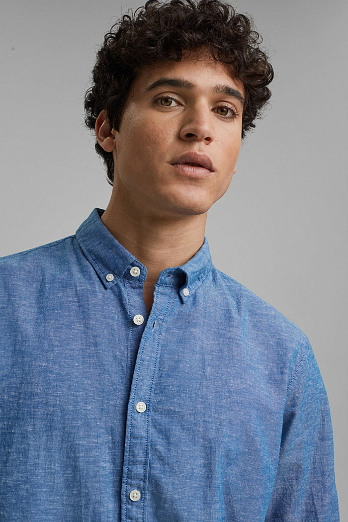 Leinen/Organic Cotton: Button-Down-Hemd, LIGHT BLUE, detail image number 5