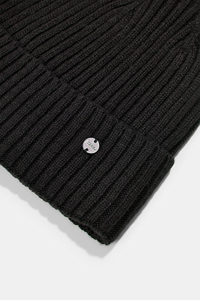 Recycelt: Beanie aus Woll-Mix, BLACK, detail image number 1