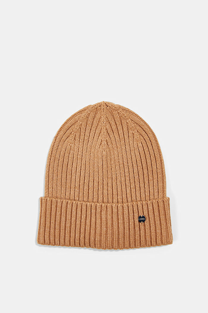 Gerecycled: beanie van een wolmix, CARAMEL, detail image number 0