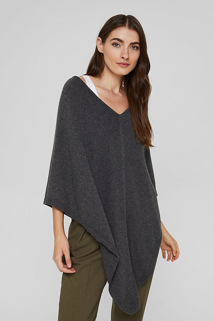 Recycelt: Woll-Mix-Poncho, DARK GREY, detail image number 1