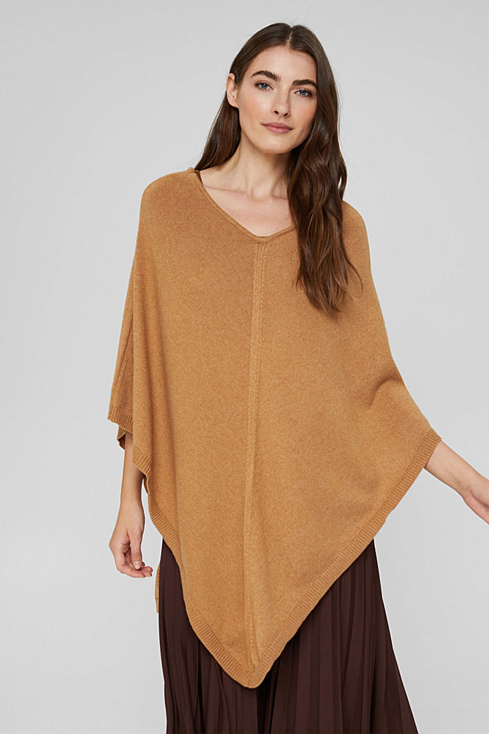 Recycelt: Woll-Mix-Poncho, CARAMEL, overview