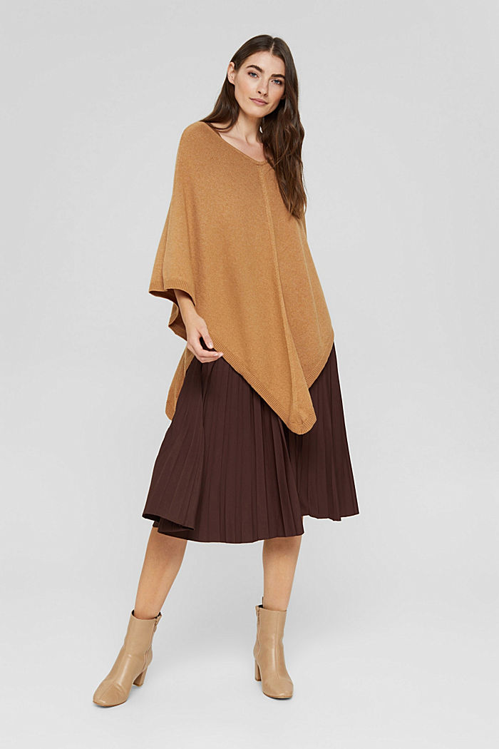 Recycelt: Woll-Mix-Poncho, CARAMEL, detail image number 1