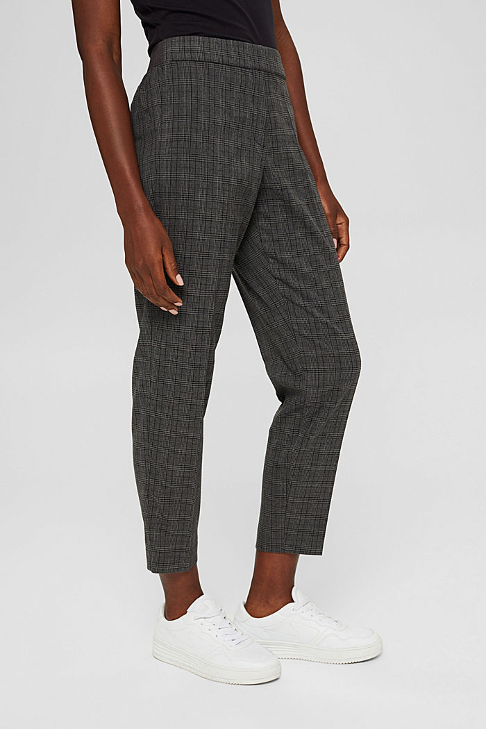 Pantalon à carreaux raccourci, à ceinture élastique, DARK GREY, detail image number 0