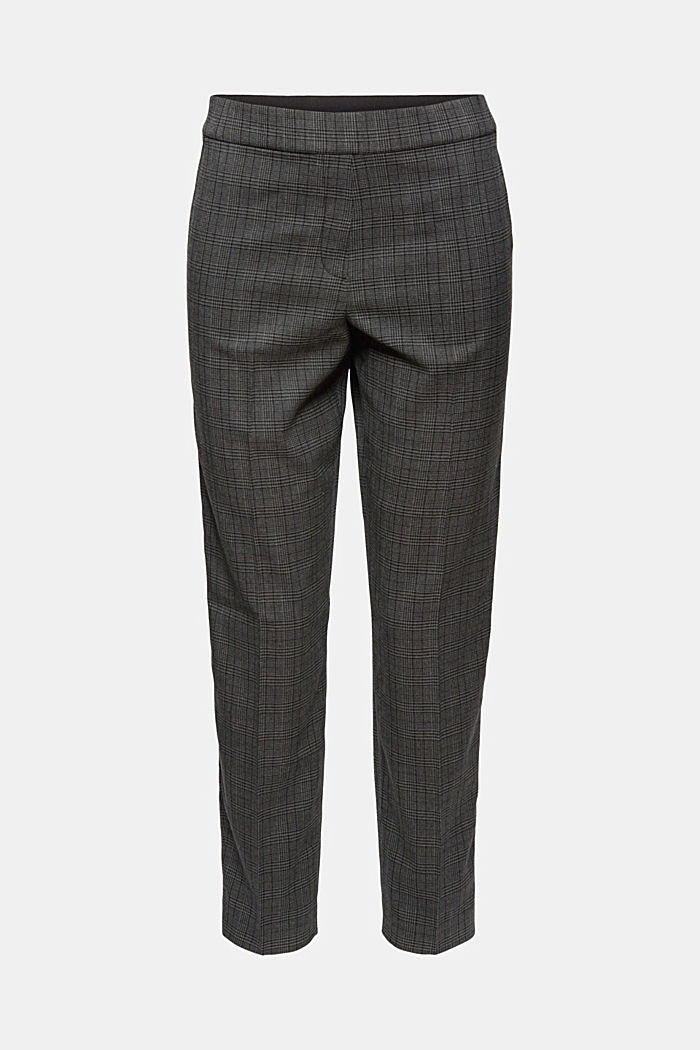 Pantalon à carreaux raccourci, à ceinture élastique, DARK GREY, overview