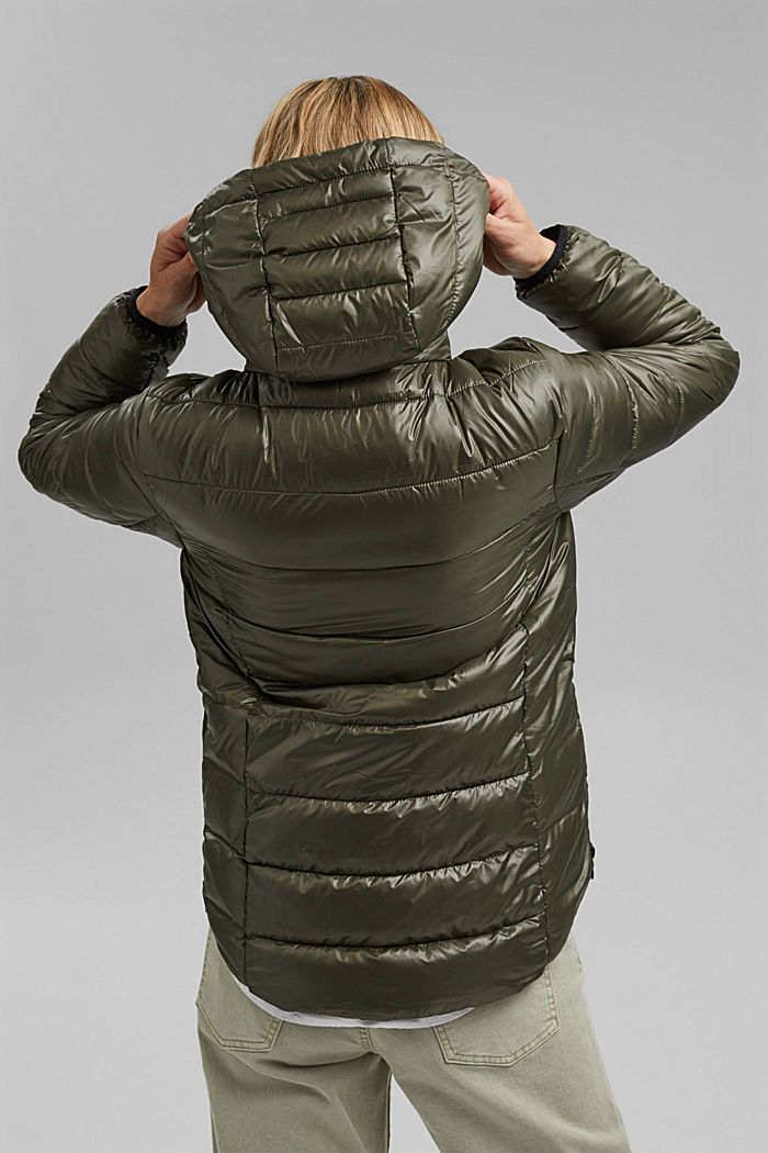En matière recyclée : veste matelassée à capuche amovible, DARK KHAKI, detail image number 3