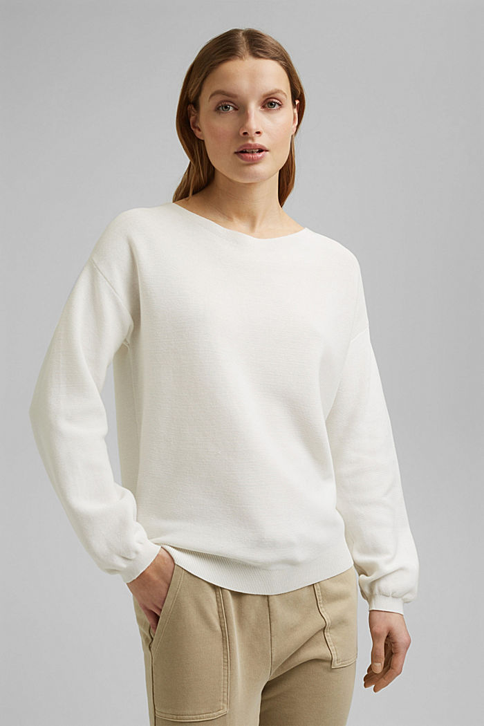 Knit jumper made of 100% organic cotton, OFF WHITE, detail image number 0
