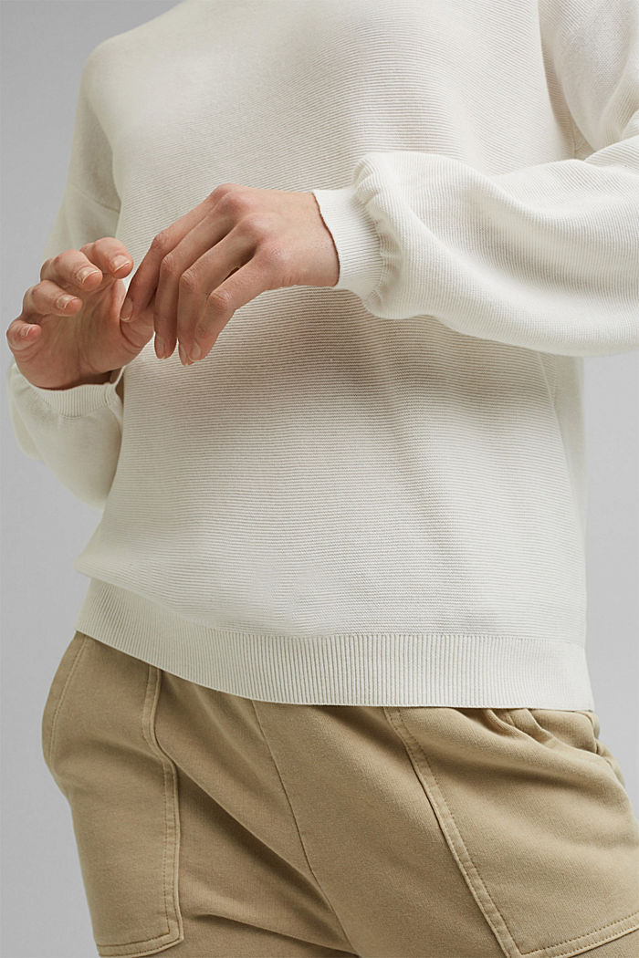 Gebreide trui van 100% biologisch katoen, OFF WHITE, detail image number 2