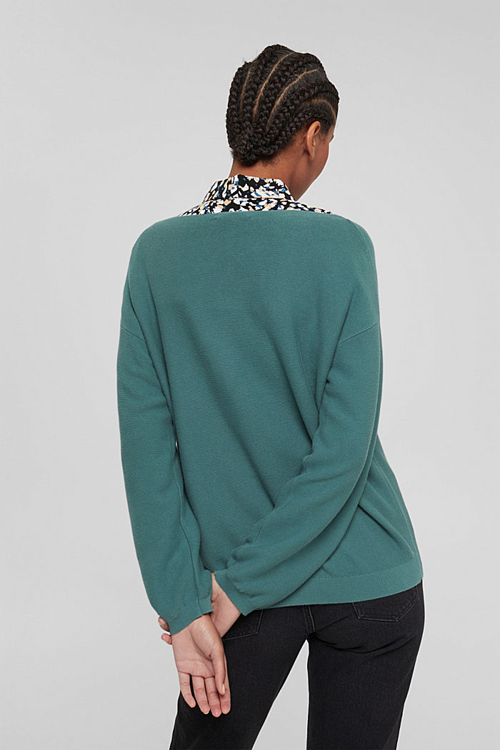 Dzianinowy sweter, 100% bawełny ekologicznej, TEAL BLUE, detail image number 3