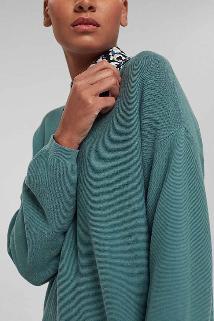 Dzianinowy sweter, 100% bawełny ekologicznej, TEAL BLUE, detail image number 2