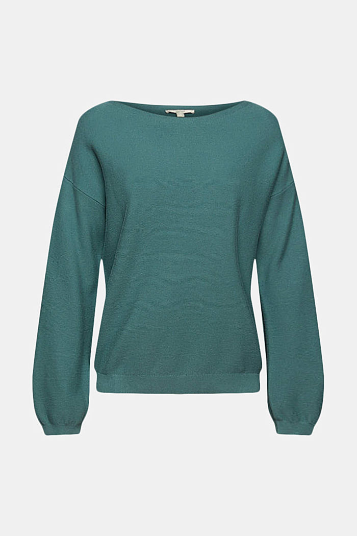 Dzianinowy sweter, 100% bawełny ekologicznej, TEAL BLUE, overview