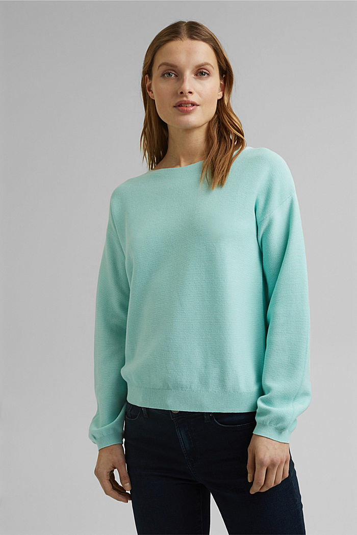 Knit jumper made of 100% organic cotton, LIGHT TURQUOISE, detail image number 0