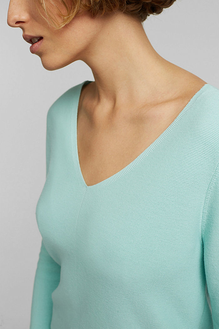V-Neck-Pullover aus Organic Cotton, LIGHT TURQUOISE, detail image number 2