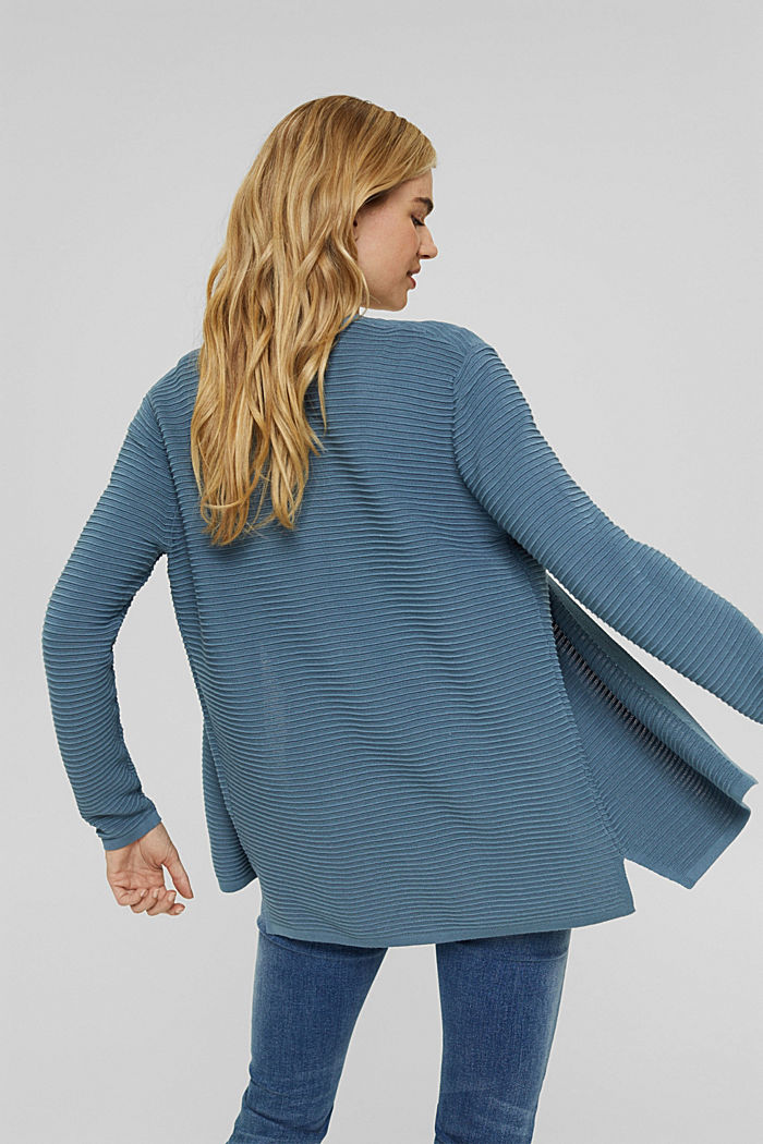 Open ribbed cardigan made of organic cotton, GREY BLUE, detail image number 3