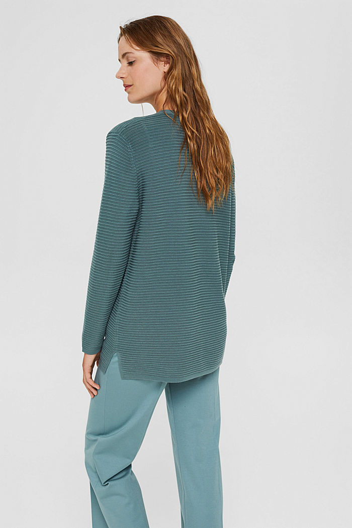 Open ribbed cardigan made of organic cotton, TEAL BLUE, detail image number 3