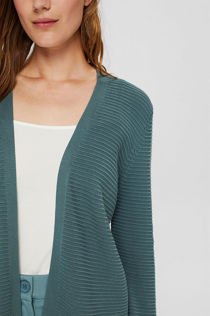 Open ribbed cardigan made of organic cotton, TEAL BLUE, detail image number 2