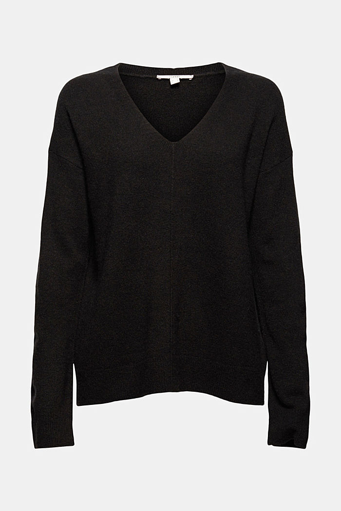 Con lana: jersey de cuello en pico, BLACK, detail image number 6