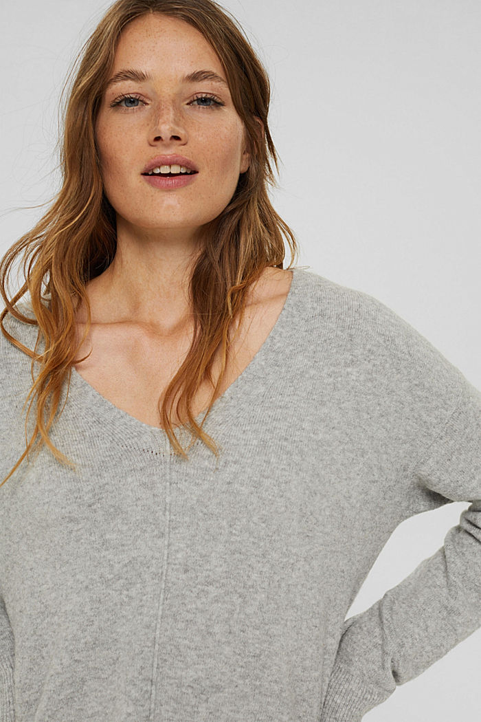 Mit Wolle: V-Neck-Pullover, LIGHT GREY, overview
