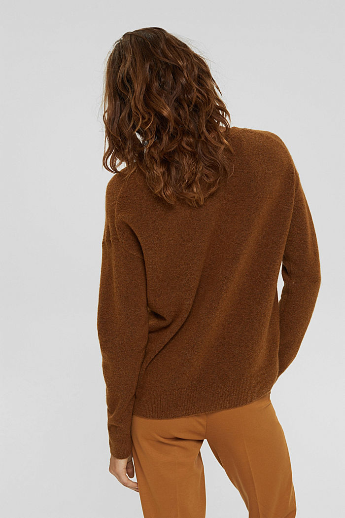 Wool blend: V-neck jumper, TOFFEE, detail image number 3
