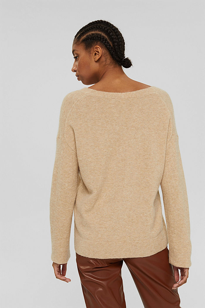 Wool blend: V-neck jumper, SAND, detail image number 3