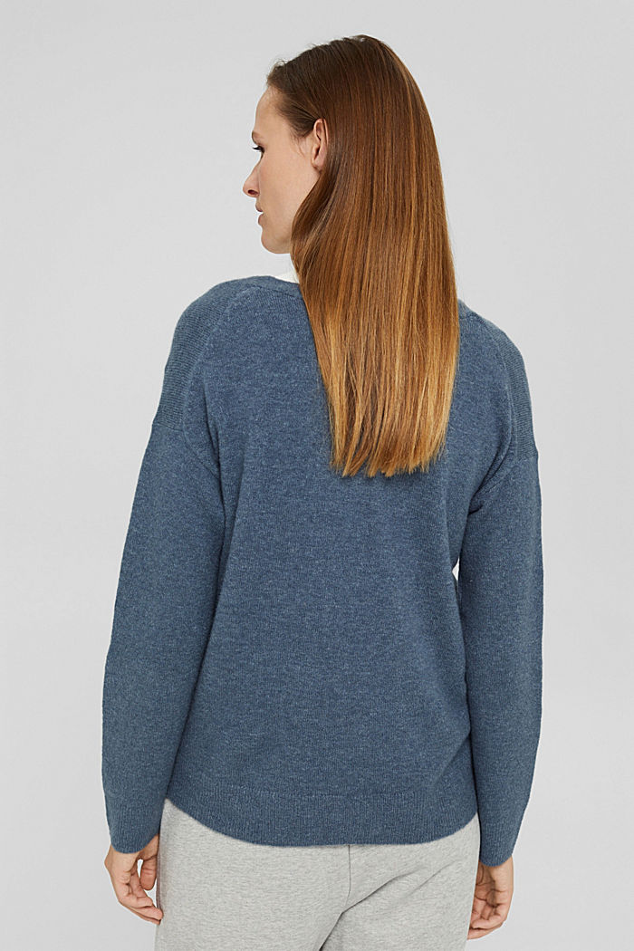 Con lana: jersey de cuello en pico, GREY BLUE, detail image number 3