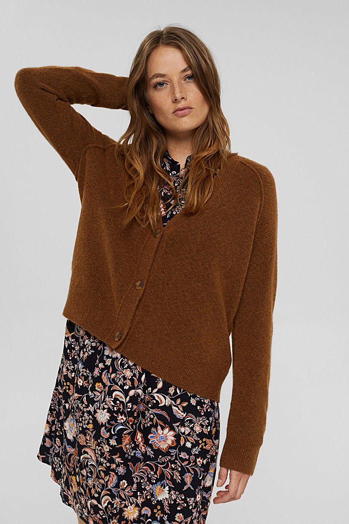 Mit Wolle: V-Neck Cardigan, TOFFEE, detail image number 0