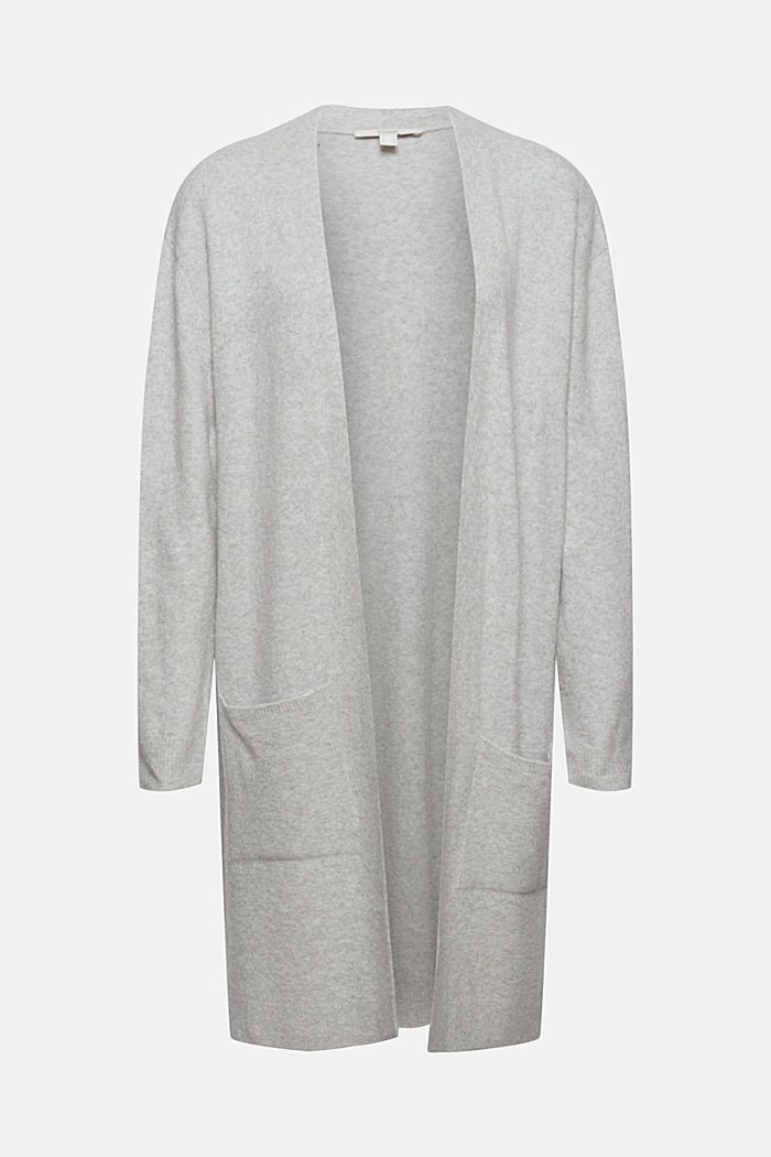 Mit Wolle: offener Cardigan in Longform, LIGHT GREY, overview