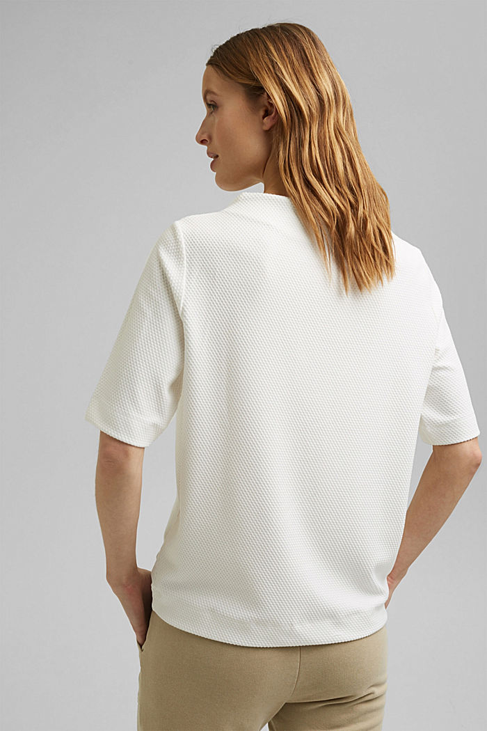 Gestructureerd sweatshirt met korte mouwen, OFF WHITE, detail image number 3