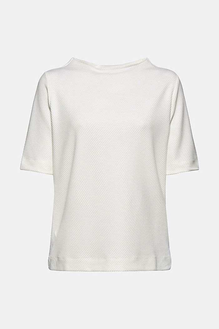 Gestructureerd sweatshirt met korte mouwen, OFF WHITE, overview