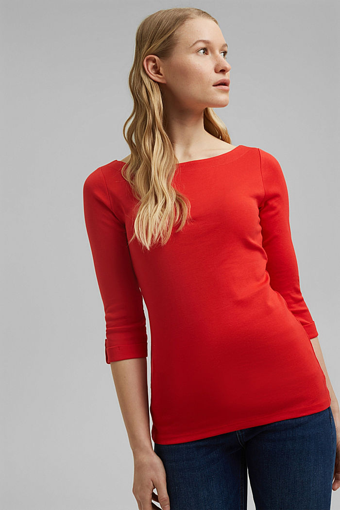 Shirt mit 3/4-Ärmeln aus Bio-Baumwolle, RED, overview