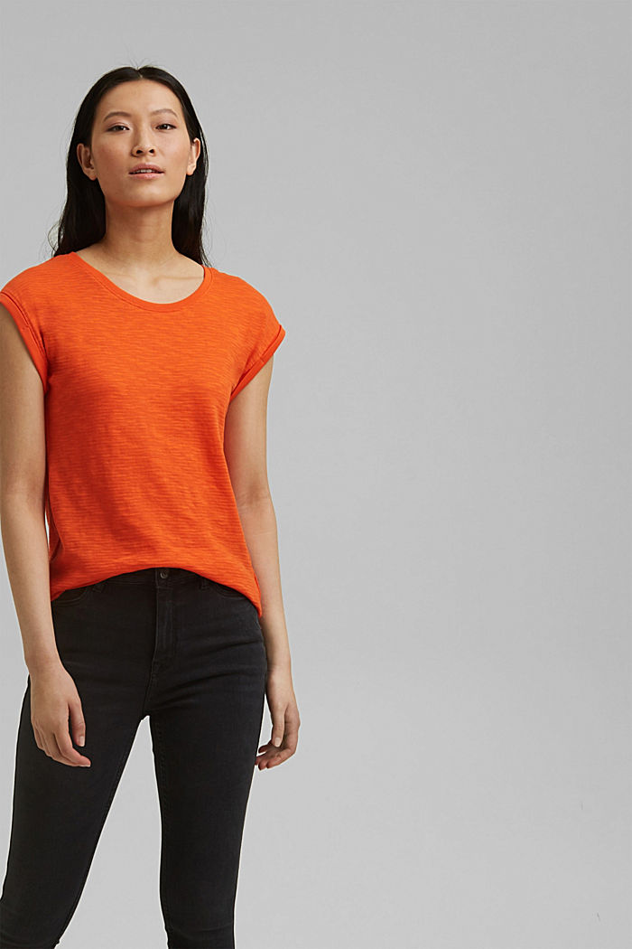 Gerecycled:-shirt met organic cotton, ORANGE RED, overview