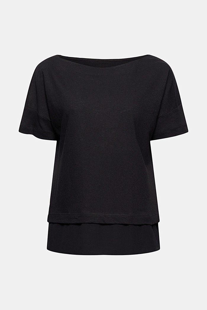 À teneur en lin : t-shirt au look superposé, BLACK, detail image number 5