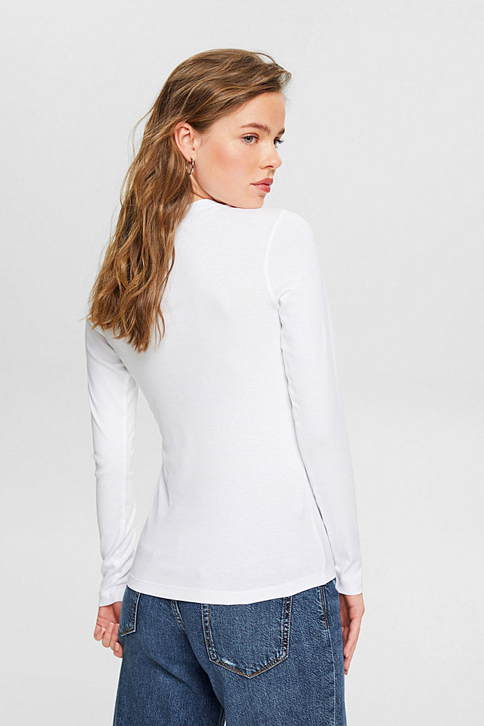 T-shirt à manches longues et encolure ronde, 100 % coton biologique, WHITE, detail image number 3