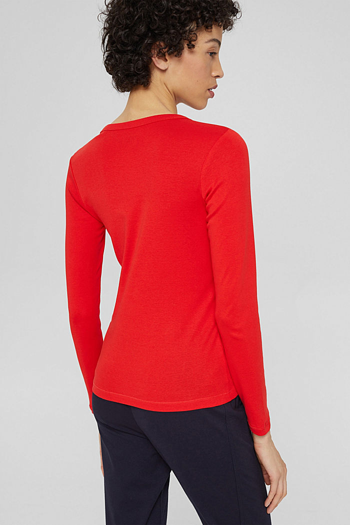 T-shirt à manches longues et encolure ronde, 100 % coton biologique, ORANGE RED, detail image number 3