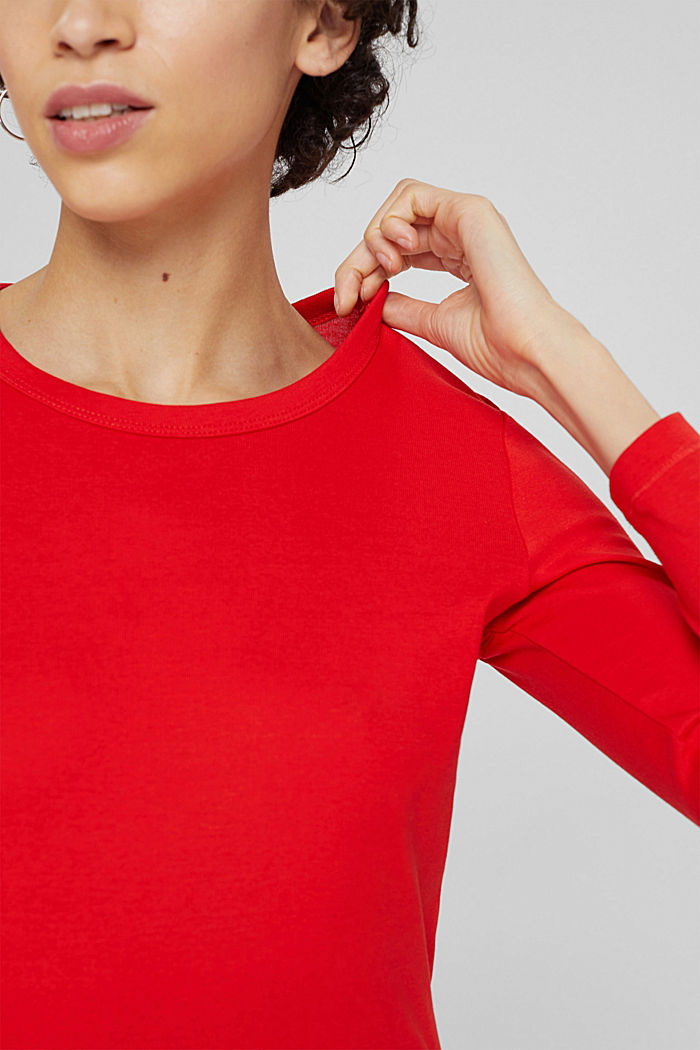 T-shirt à manches longues et encolure ronde, 100 % coton biologique, ORANGE RED, detail image number 2