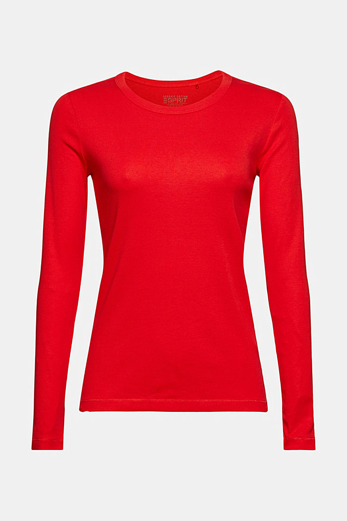 T-shirt à manches longues et encolure ronde, 100 % coton biologique, ORANGE RED, detail image number 6