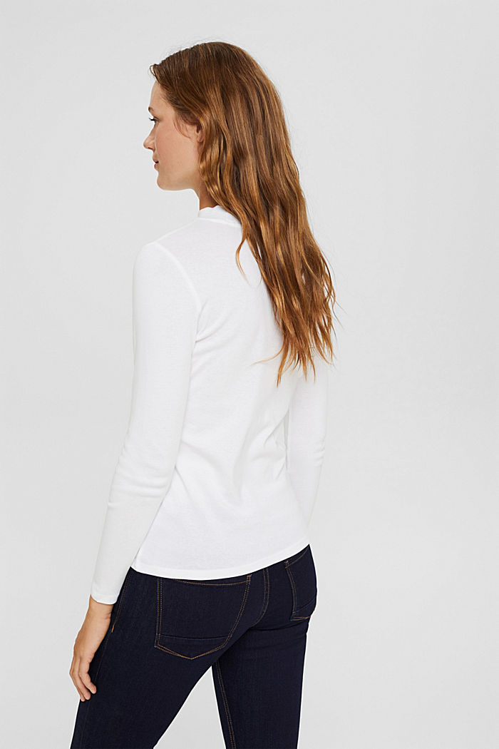 Camiseta de manga larga con cuello mao, 100 % algodón ecológico, WHITE, detail image number 3