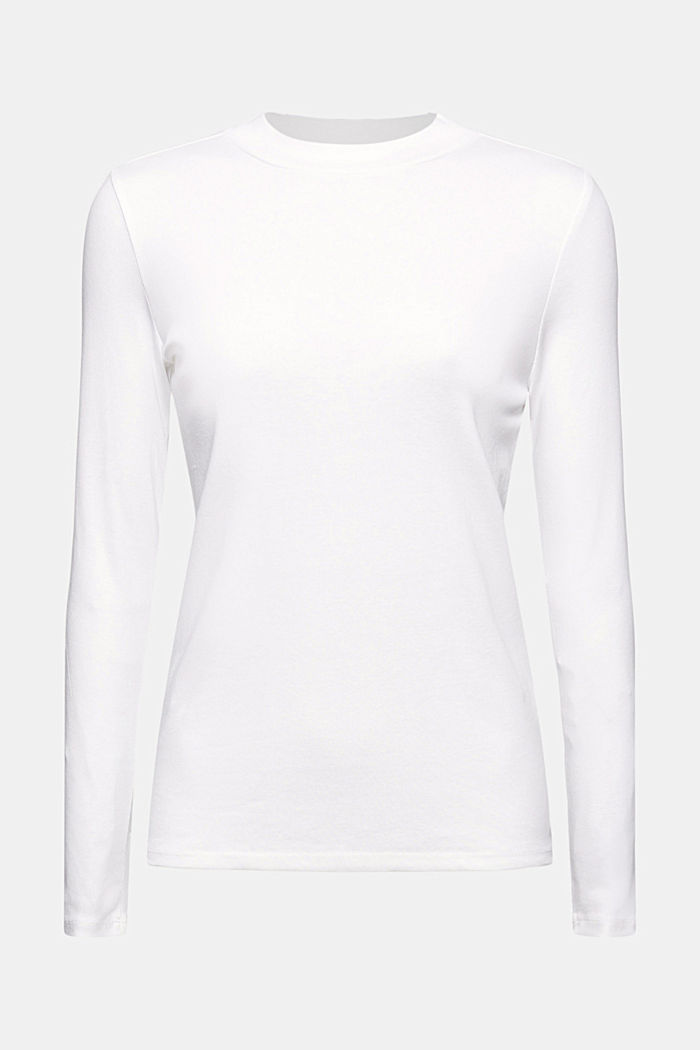 Camiseta de manga larga con cuello mao, 100 % algodón ecológico, WHITE, overview