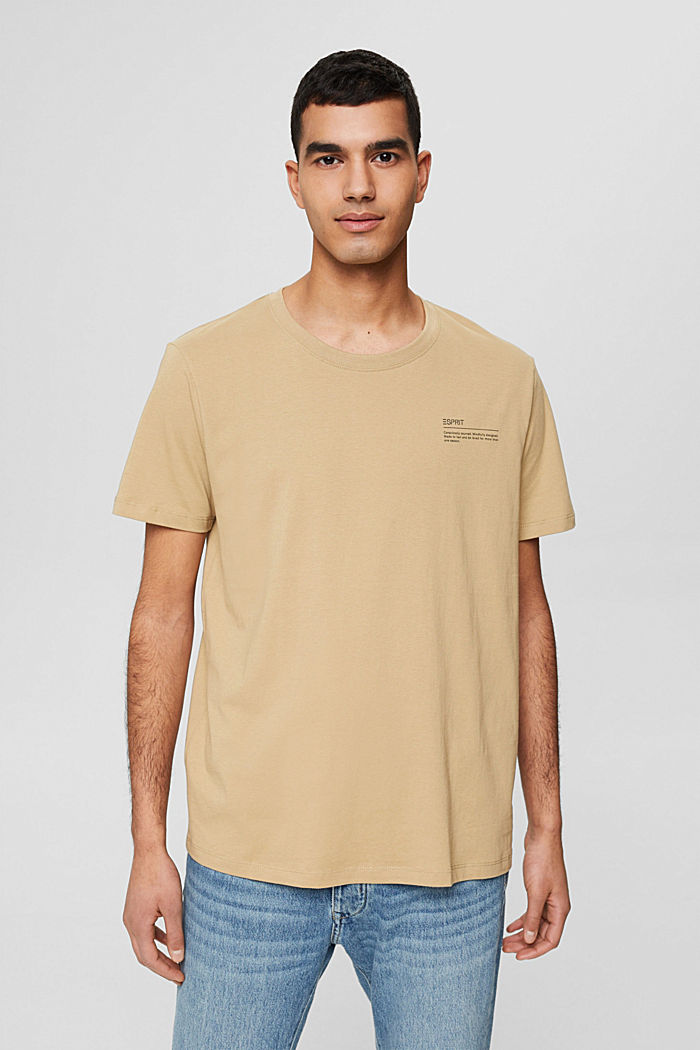 Jersey T-shirt met print, 100% biologisch katoen, BEIGE, detail image number 0